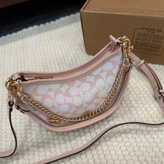 Coach Mira Crossbody In Signature Canvas With Heart Print Blush Pink Crossbody