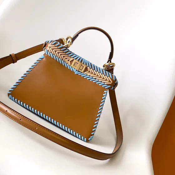 Fendi Peekaboo Iseeu Petite Woven Leather Bag Brown Top Handle
