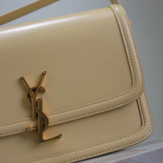 YSL Solferino Box Couro Bolsa de ombro Bege Bolsa de ombro