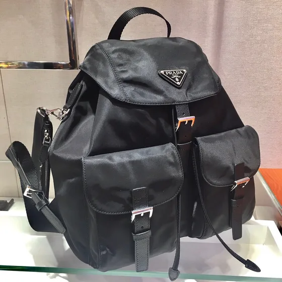 Prada Re-Nylon Medium Backpack With Pouch Black Backpack