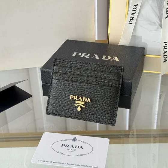 Prada Saffiano Leather Card Holder Black Card Holder