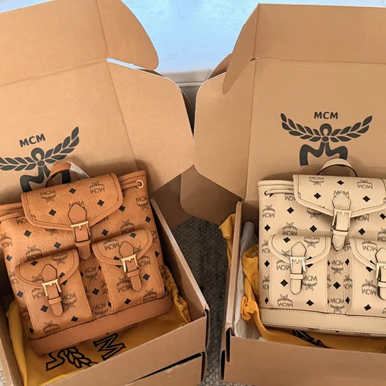 MCM Visetos Chain Backpack Cognac Beige Backpack