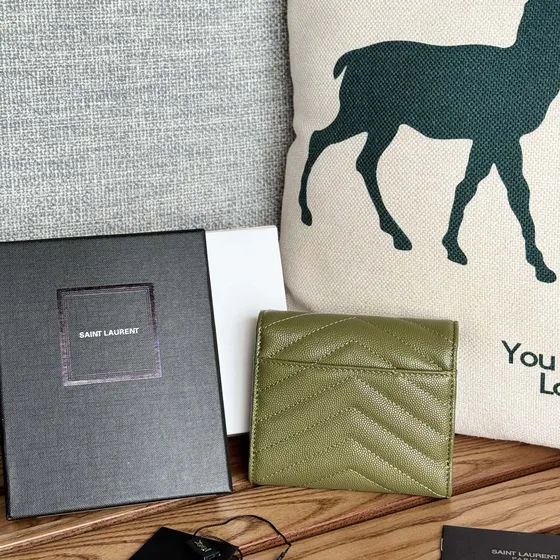 YSL Cassandre Matelassé Card Case Olive Grøn Card Holder