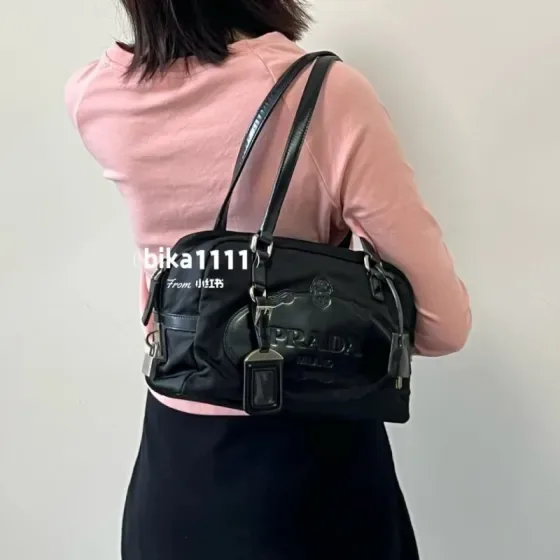 Prada Nylon Logo Shoulder Bag Black Shoulder Bag