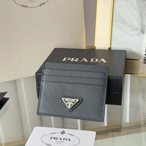 Prada Saffiano Leather Card Holder Black Card Holder