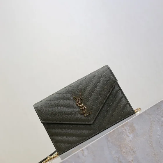YSL Cassandre Matelass Envelope Wallet Dark Green Wallet