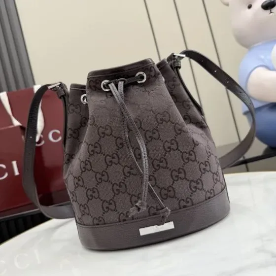 Gucci Gg Canvas Bucket Bag Dark Brown Crossbody