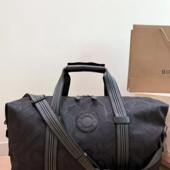 Burberry Monogram Ekd Holdall Charcoal Black Duffle Top Handle Crossbody