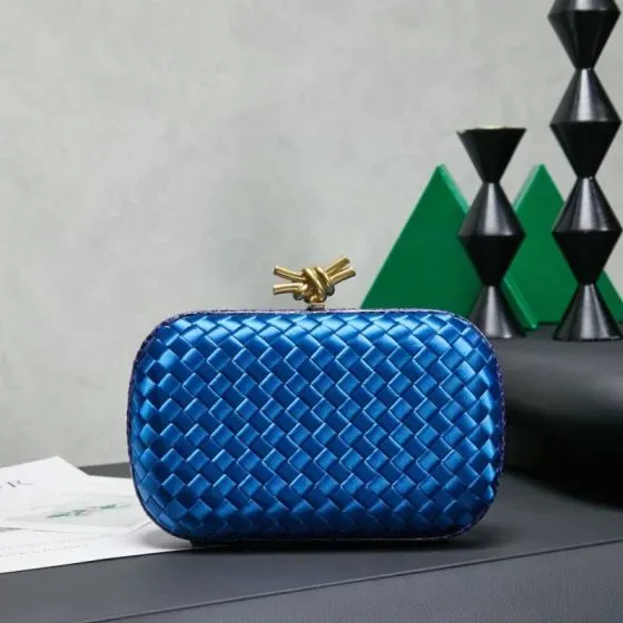 Bottega Veneta Intreccio Satin Knot Clutch Blue Clutch