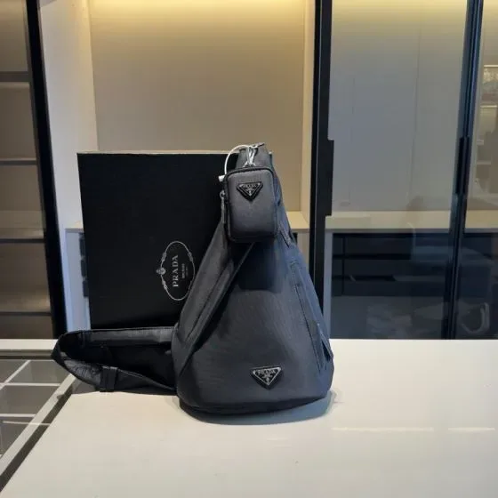 Prada Re-Nylon Triangle Sling Bag Black Crossbody