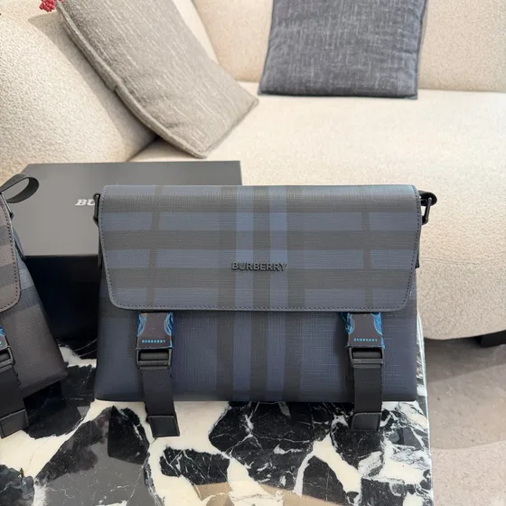 Burberry Check Messenger Bag Charcoal Crossbody