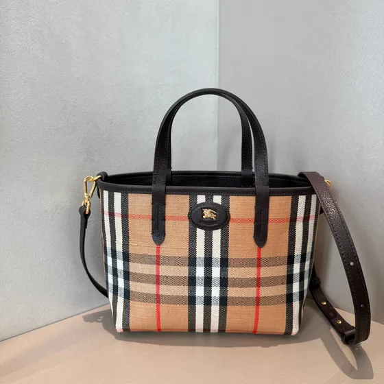 Burberry Check Mini Shoppertasche Beige/Braun Check Shoppertasche