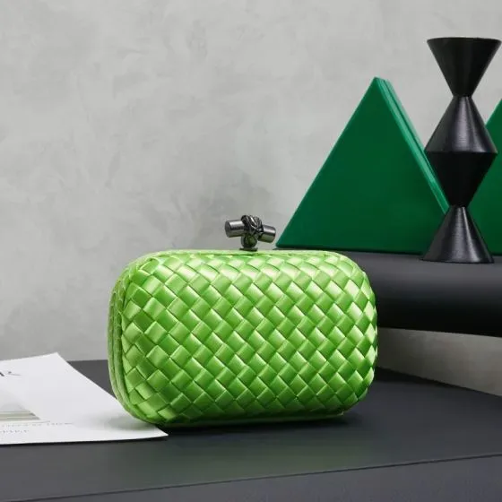 Bottega Veneta Intreccio Silk Knot Clutch Lime Green Clutch
