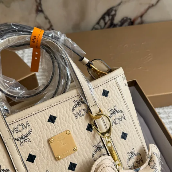 MCM Toni Visetos Mini Shopper Beige Borsa tote