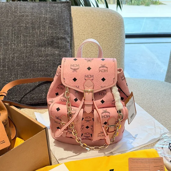 MCM Visetos Klassik Backpack Mini Cognac Pink Backpack