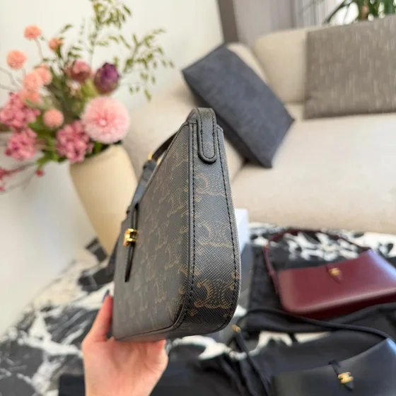 Celine Tilly Bag Marrone Triomphe Tela/Nero/Bordeaux Borsa a spalla