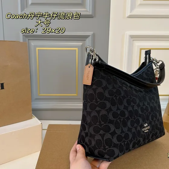 Coach Denim Hobo Hitam 29×20cm Hobo