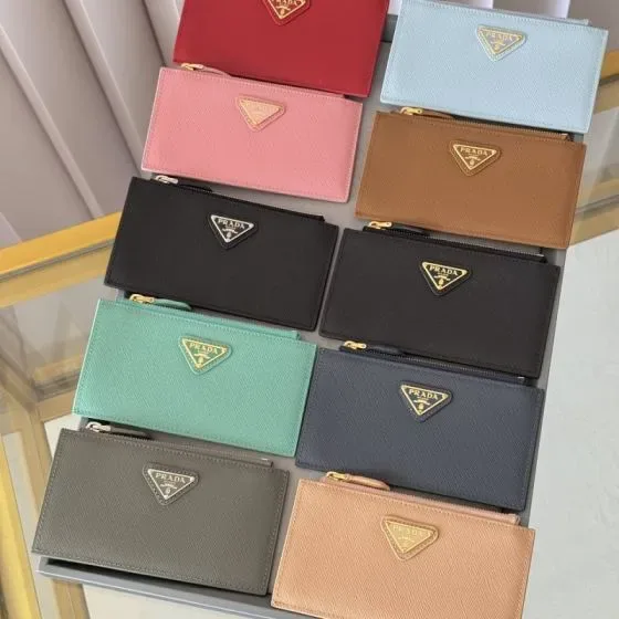 Prada Saffiano Leather Card Holder With Zipper Multicolor Card Holder