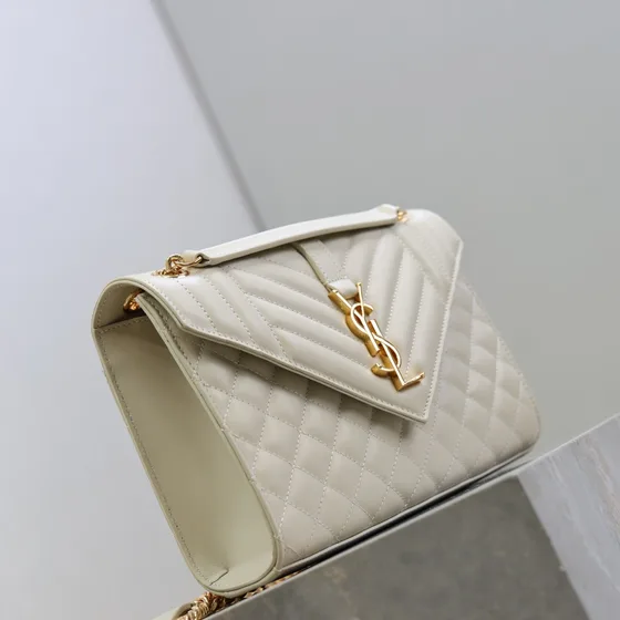 YSL Envelope Chain Bag Cream White Shoulder Bag