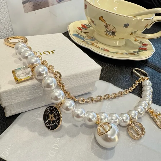 Dior Bag Charm Chain Vàng gold/Trắng Pouch
