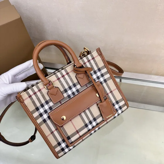 Burberry Mini Vintage Check Bolso tote Beige/Briar Marrón Bolso tote