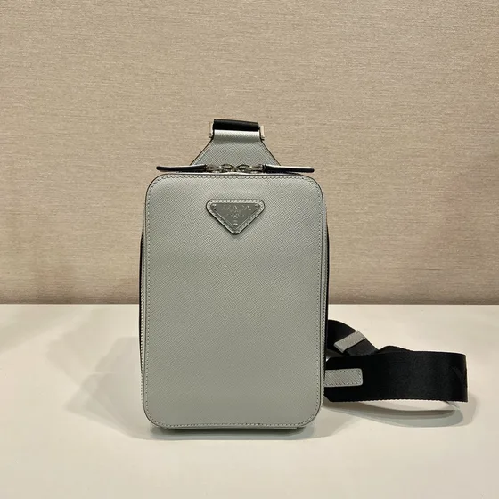 Prada Saffiano Leather Crossbody Bag Light Grey Crossbody