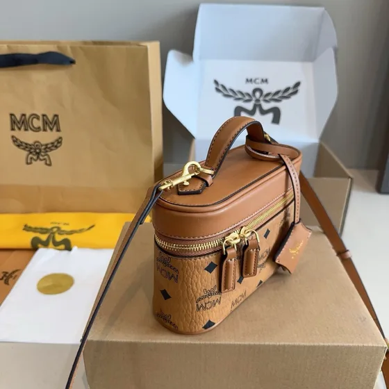 MCM Rockstar Vanity Case In Visetos Cognac Crossbody