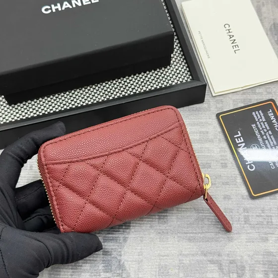 Chanel Zip Coin Purse Bordeaux Card Holder