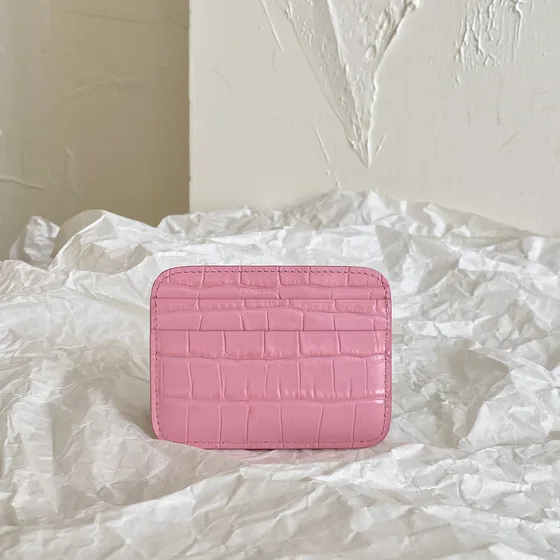 Balenciaga Cash Card Holder Crocodile Embossed Pembe Card Holder