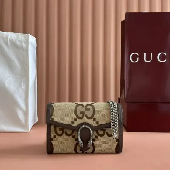Gucci Dionysus Jumbo Gg Chain Wallet Beige Brown Woc