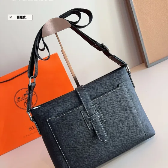 Hermes H Logo Crossbody Messenger Bag Black Crossbody