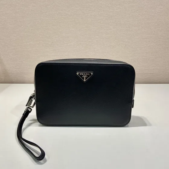 Prada Saffiano Leather Pouch Black Pouch