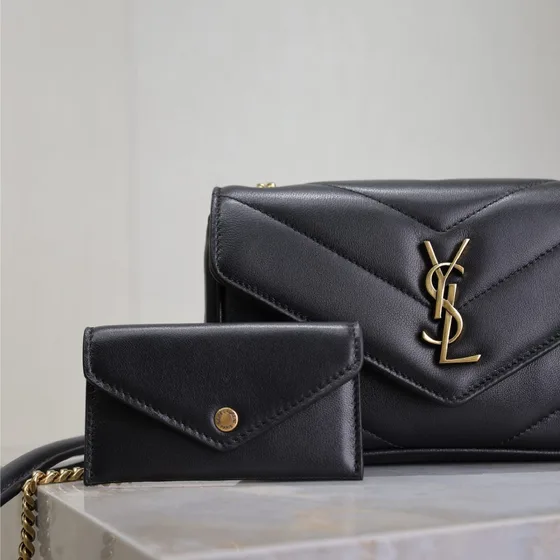 YSL Cassandre Matelassé Envelope Chain Cüzdan Siyah Woc