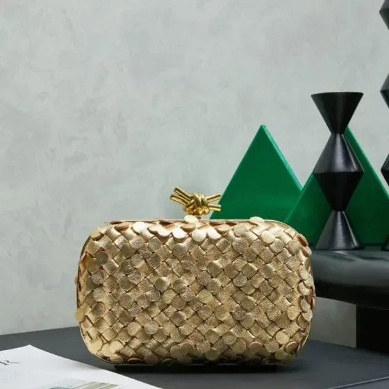Bottega Veneta Intreccio Knot Clutch Gold Clutch