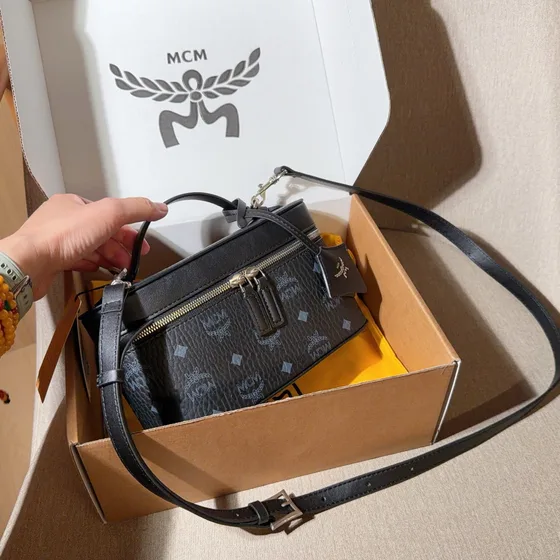 MCM Aren Top Handle Crossbody Bag Black Crossbody
