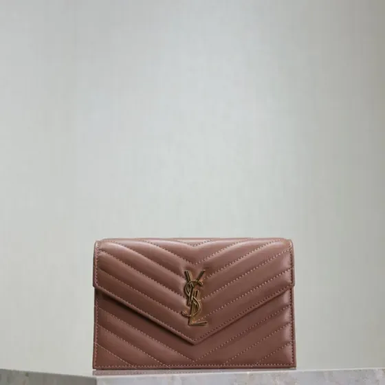 YSL Cassandre Matelass Envelope Wallet Rosy Brown Wallet