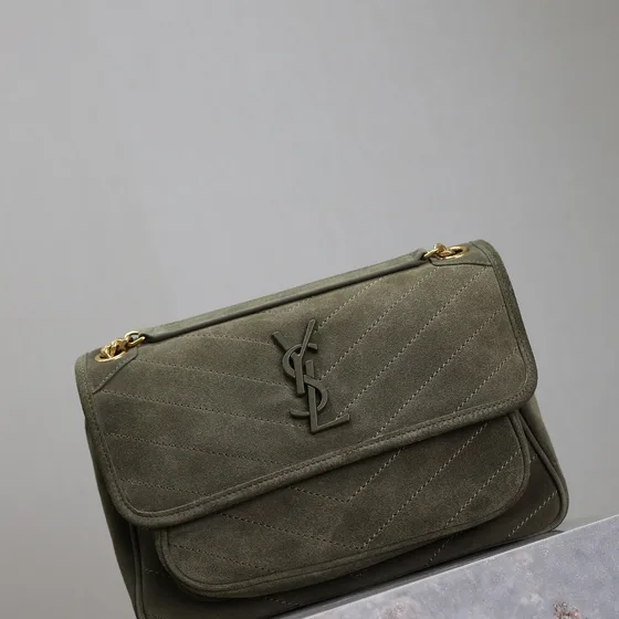 YSL Niki Medium Chain Bag Olive Green Crossbody
