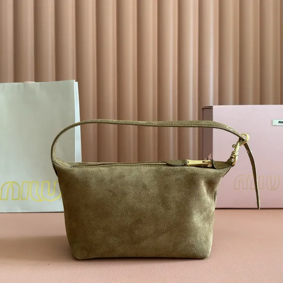Miu Miu Suède Mini Shoulder Etui Khaki Schoudertas