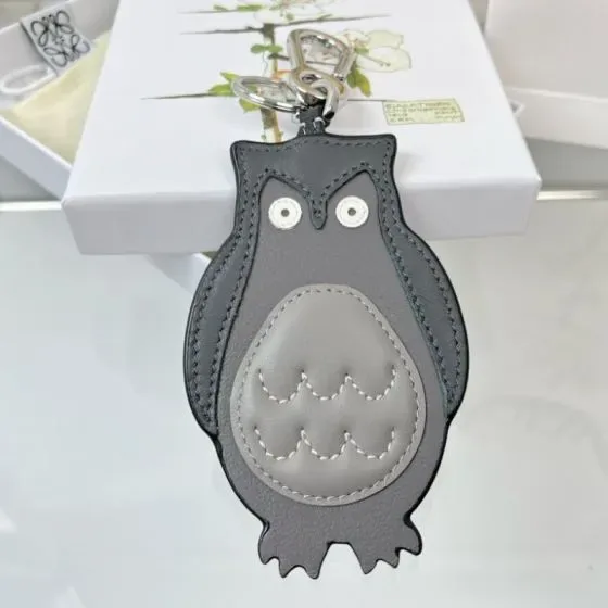Loewe Owl Charm Keychain Grey Pouch