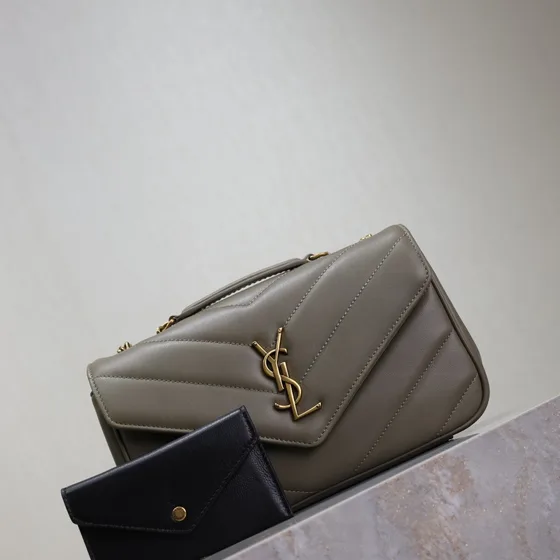 YSL Cassandre Matelassé Chevron Envelope Chain Bag Gray Crossbody