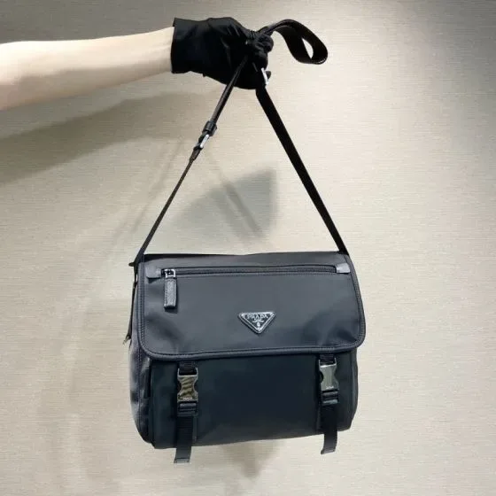 Prada Nylon Messenger Bag Black Crossbody