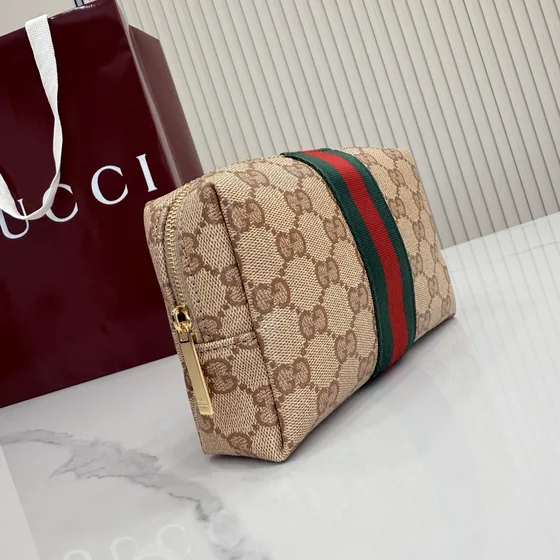 Gucci Gg Supreme Web Cosmetic Pouch Beige Pouch