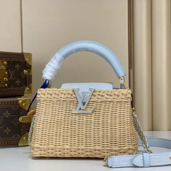 Louis Vuitton Capucines Beige Light Blue Top Handle