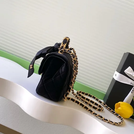 Chanel Flap Bag With Bow Handle Black Top Handle