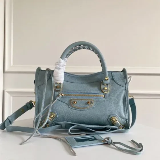 Balenciaga City Metallic Edge Small Light Blue Top Handle