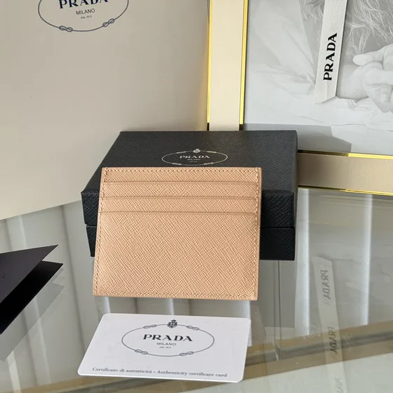 Prada Saffiano Cuir Card Holder Beige Card Holder