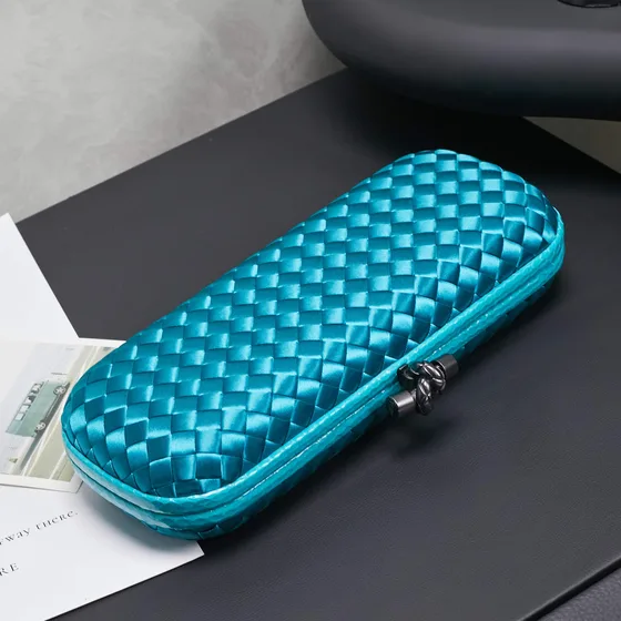 Bottega Veneta Intrecciato Satin Knot Clutch Turquoise Clutch