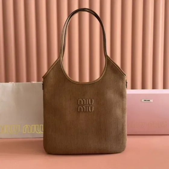 Miu Miu Corduroy Logo Shoulder Bag Brown Shoulder Bag