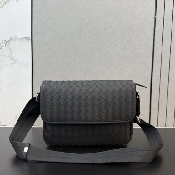 Bottega Veneta Intrecciato Messenger Bag Dark Gray Crossbody