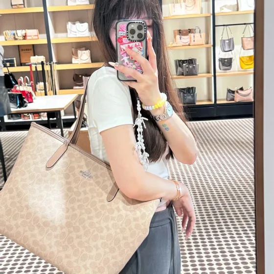 Coach City Tote Bag In Signature Canvas Light Khaki Beige Tote Bag